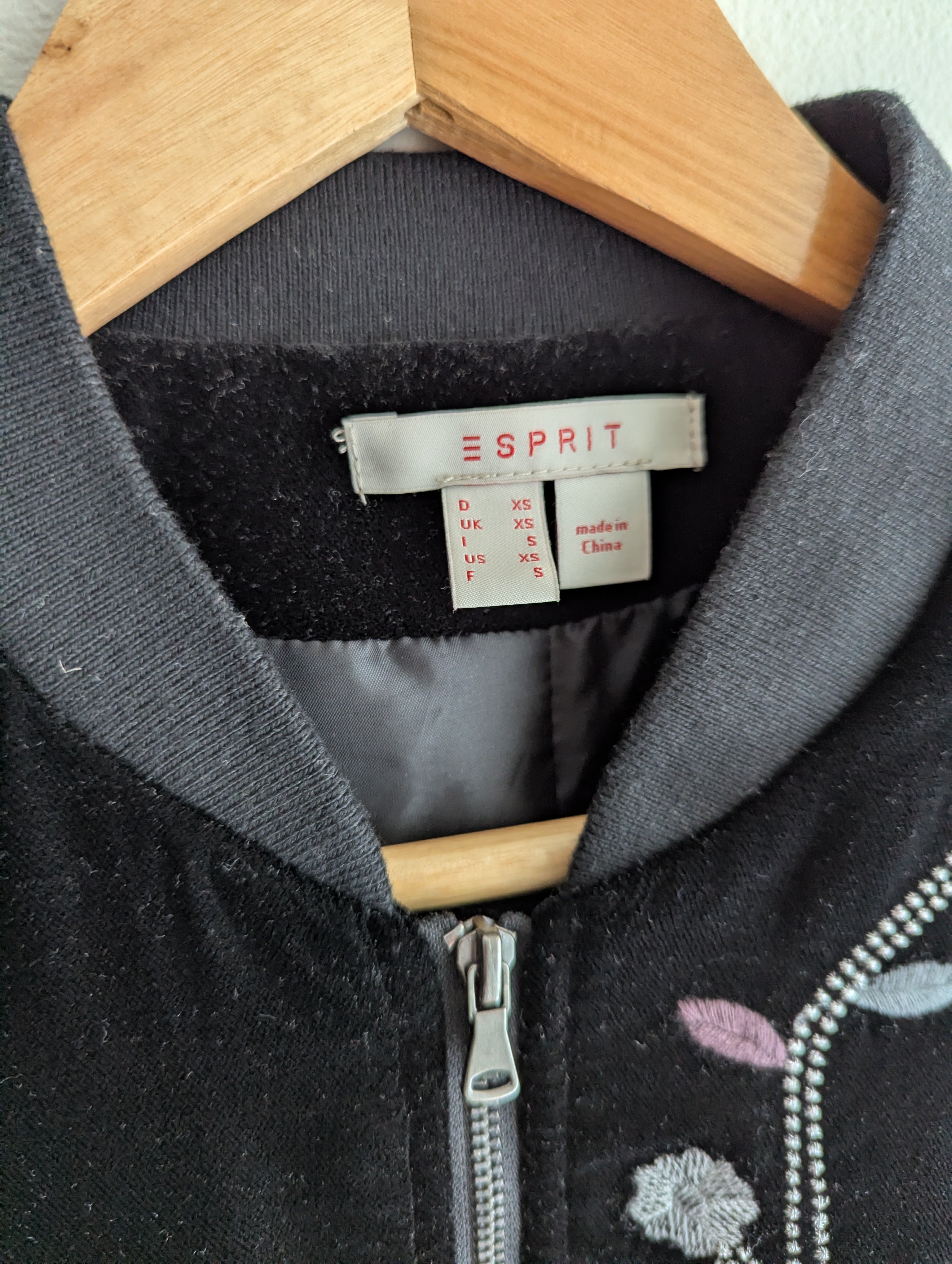 Esprit Embroidered Velour Bomber Jacket