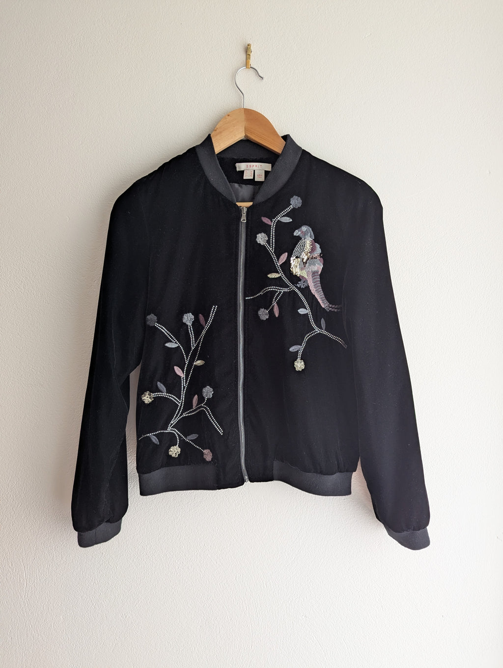 Esprit Embroidered Velour Bomber Jacket