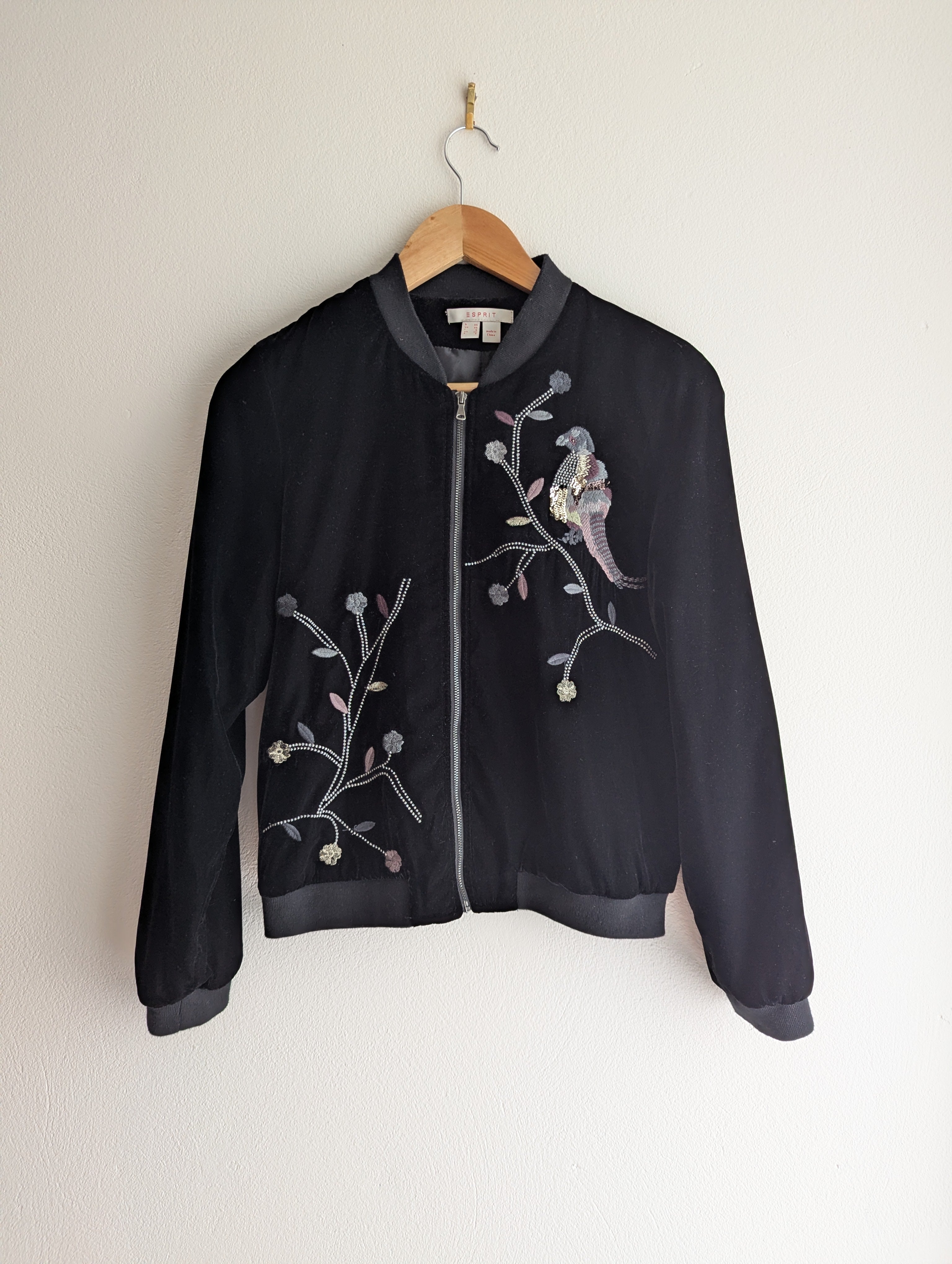 Esprit Embroidered Velour Bomber Jacket