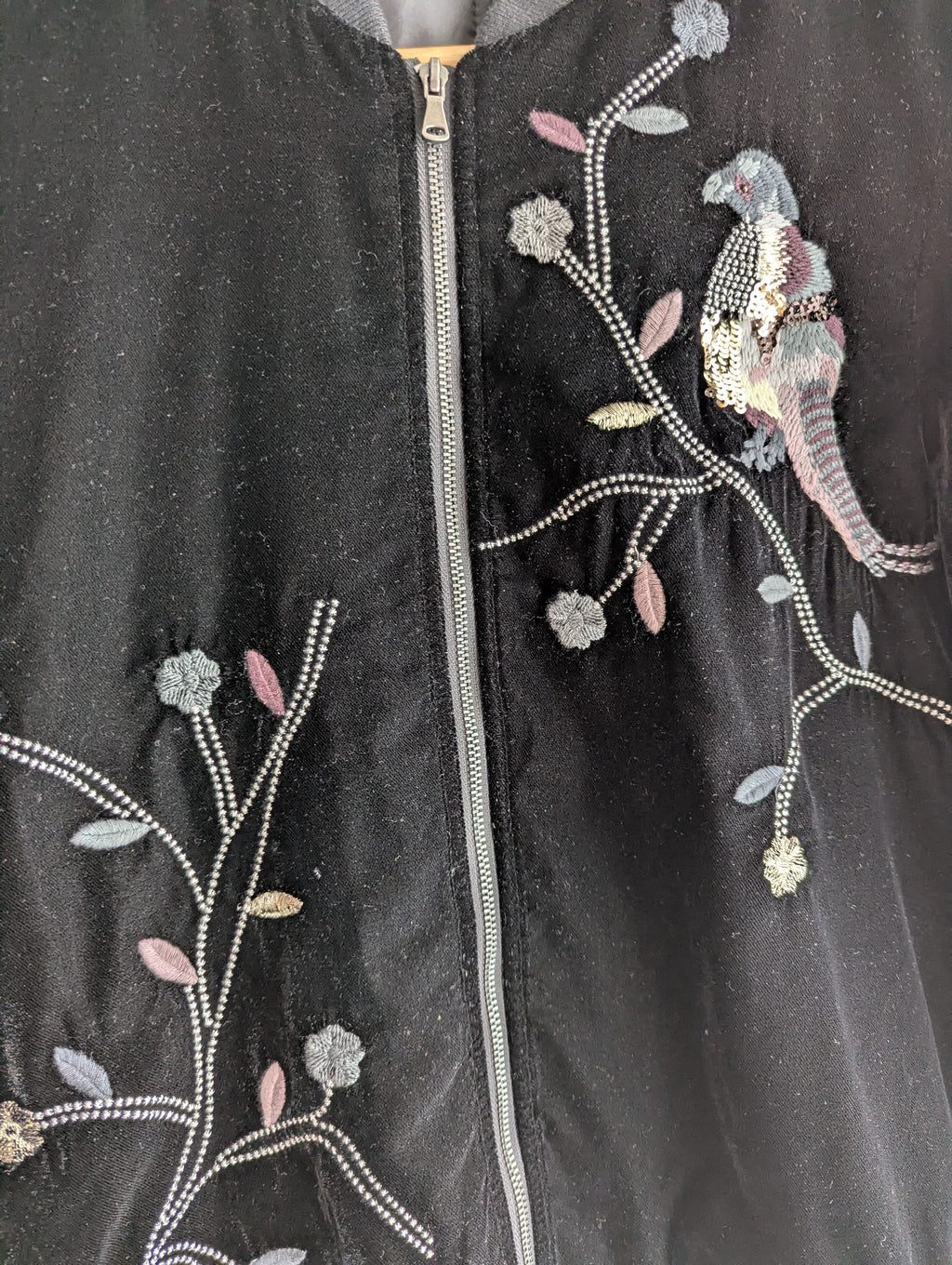 Esprit Embroidered Velour Bomber Jacket