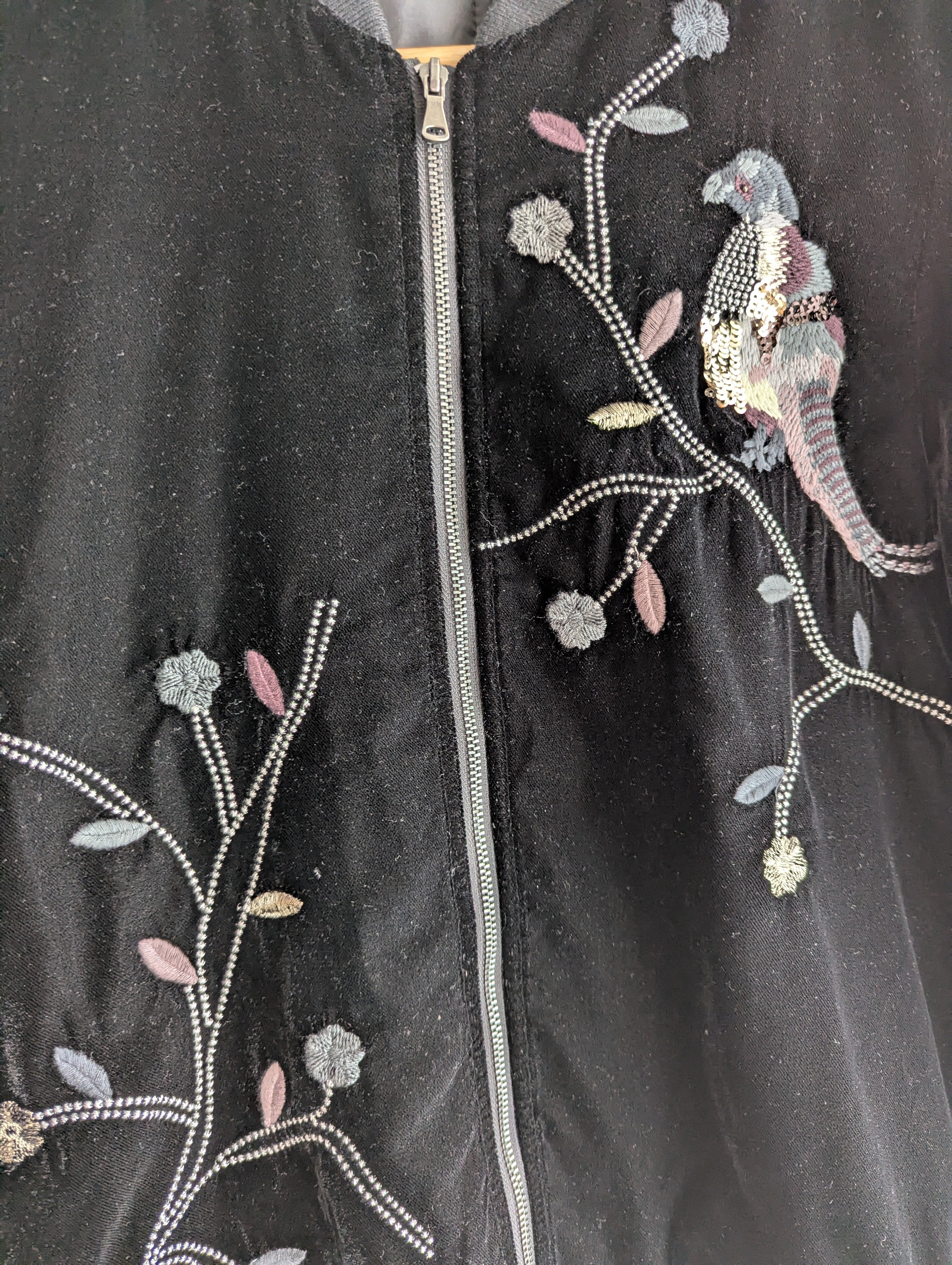 Esprit Embroidered Velour Bomber Jacket