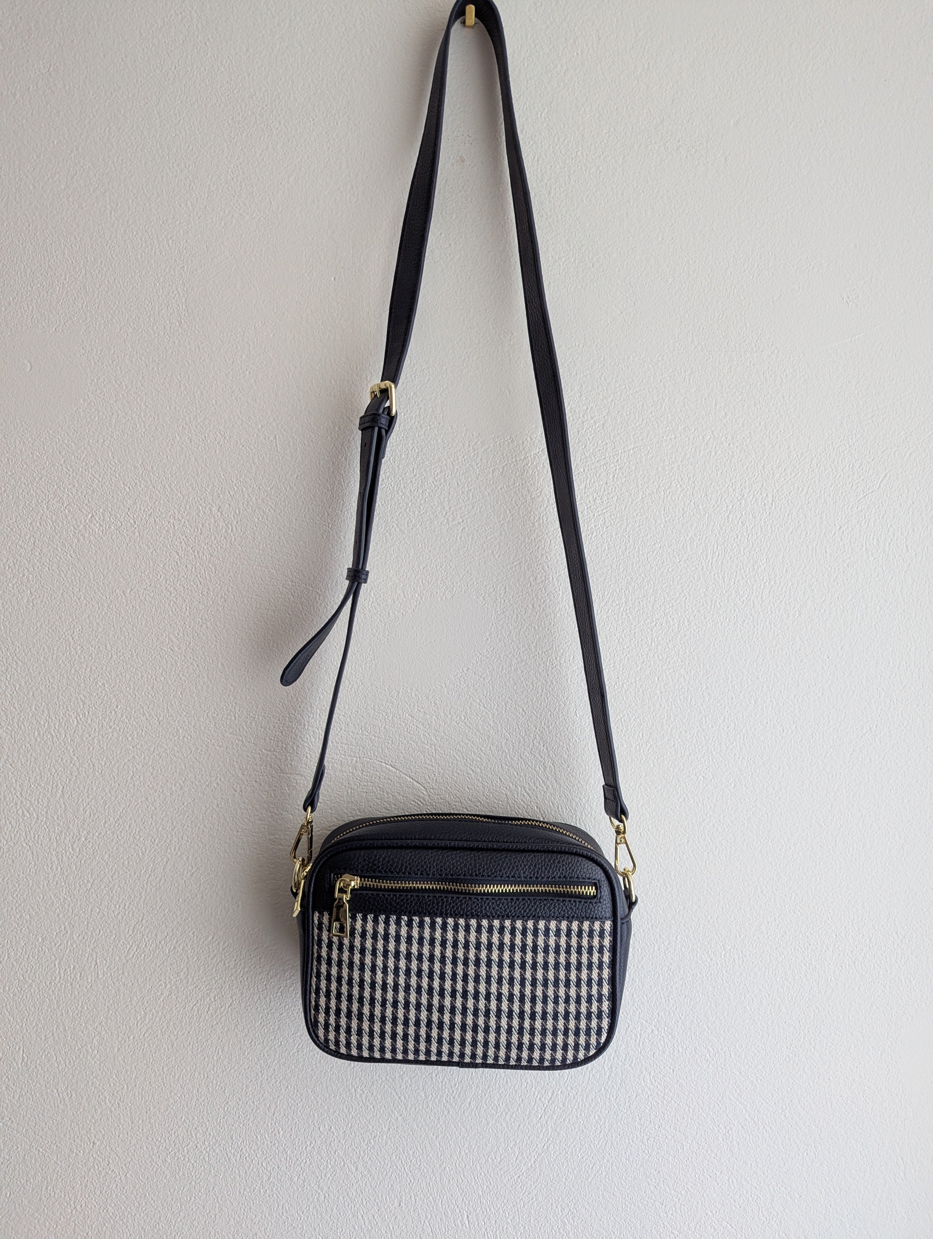 Zjoosh navy and houndstooth cross body camera bag