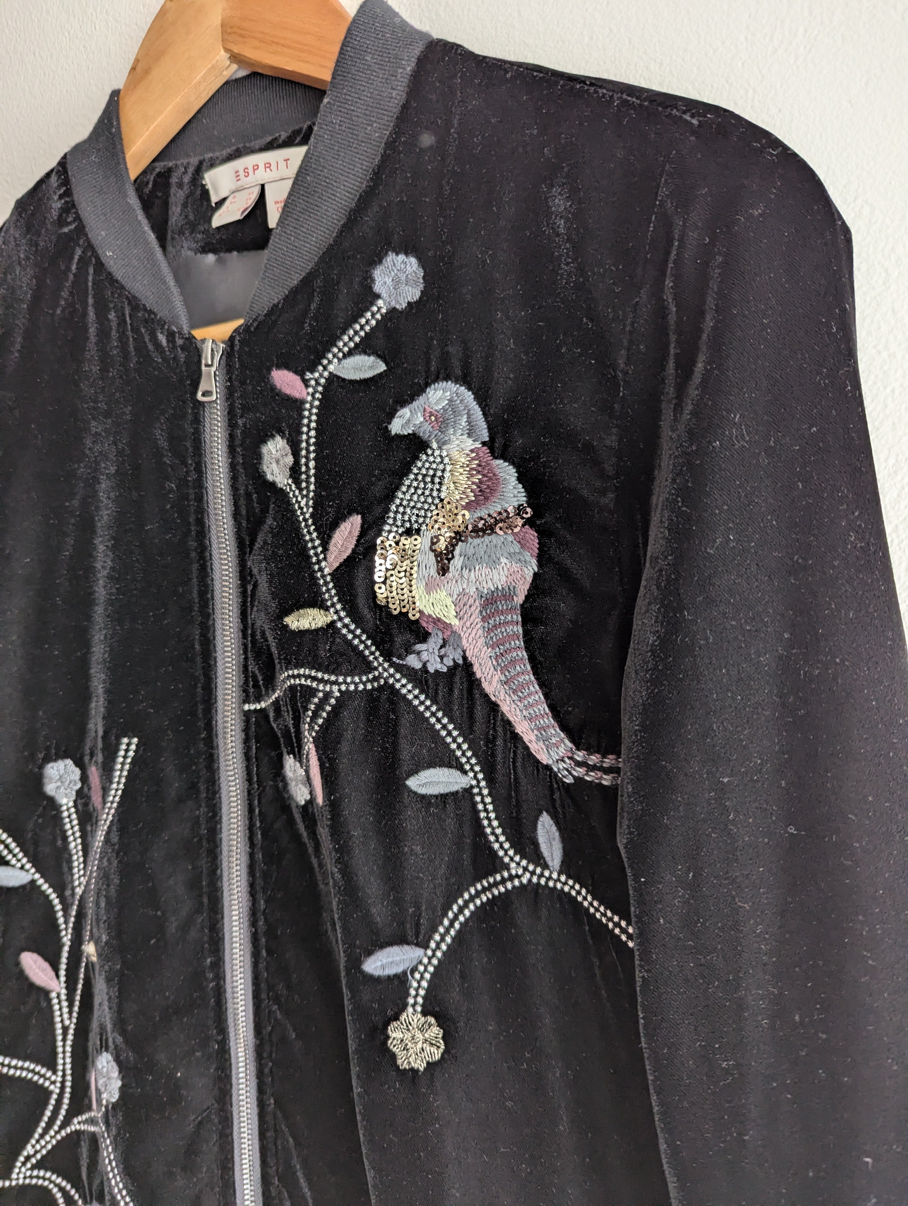 Esprit Embroidered Velour Bomber Jacket