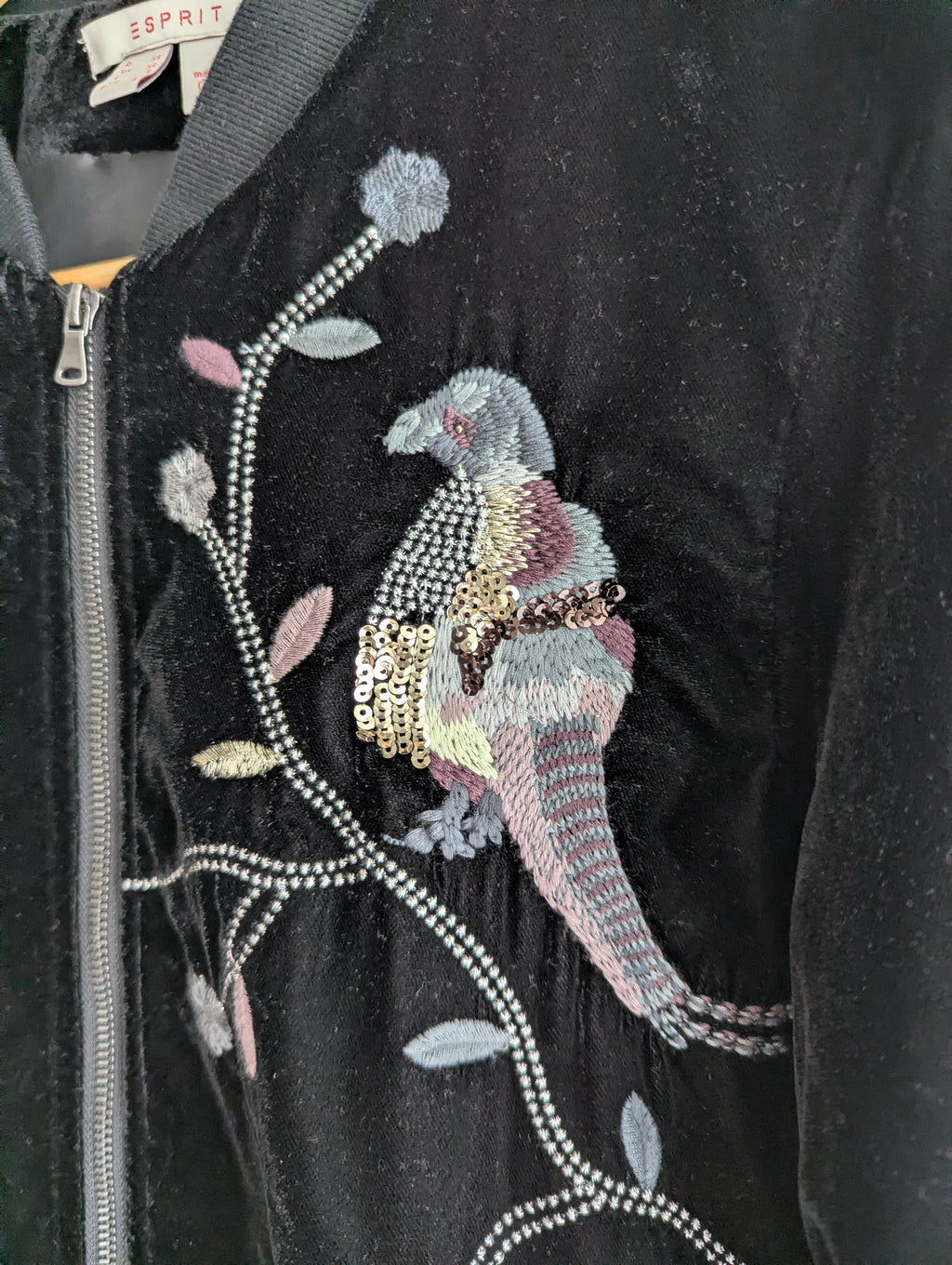 Esprit Embroidered Velour Bomber Jacket