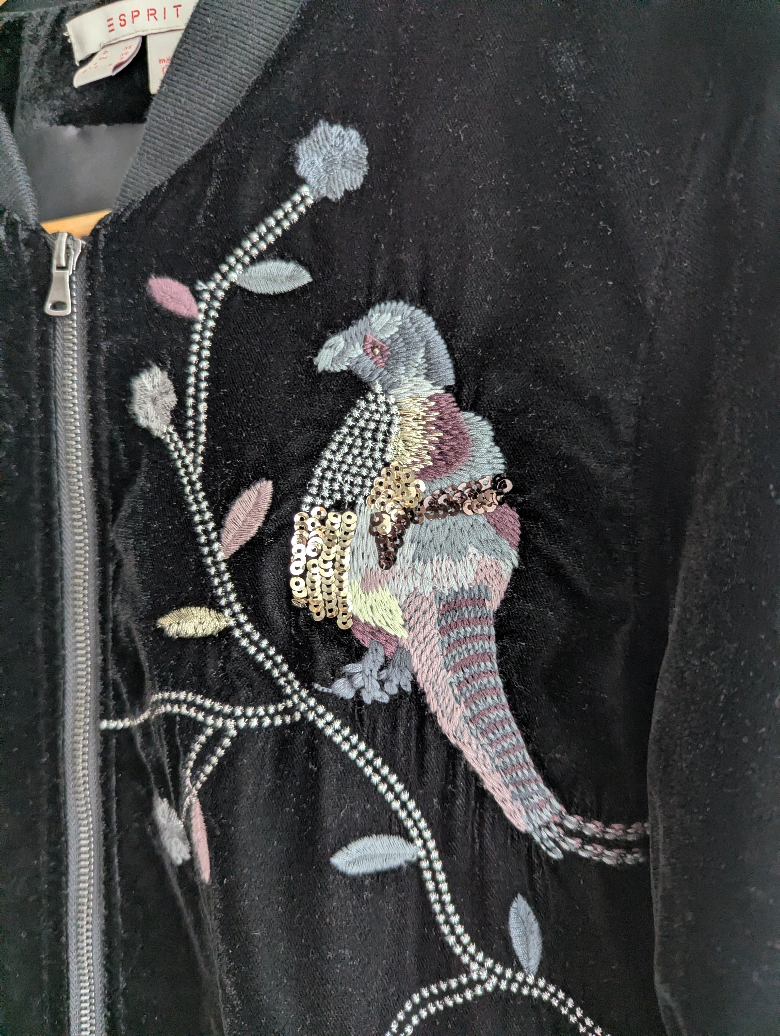 Esprit Embroidered Velour Bomber Jacket
