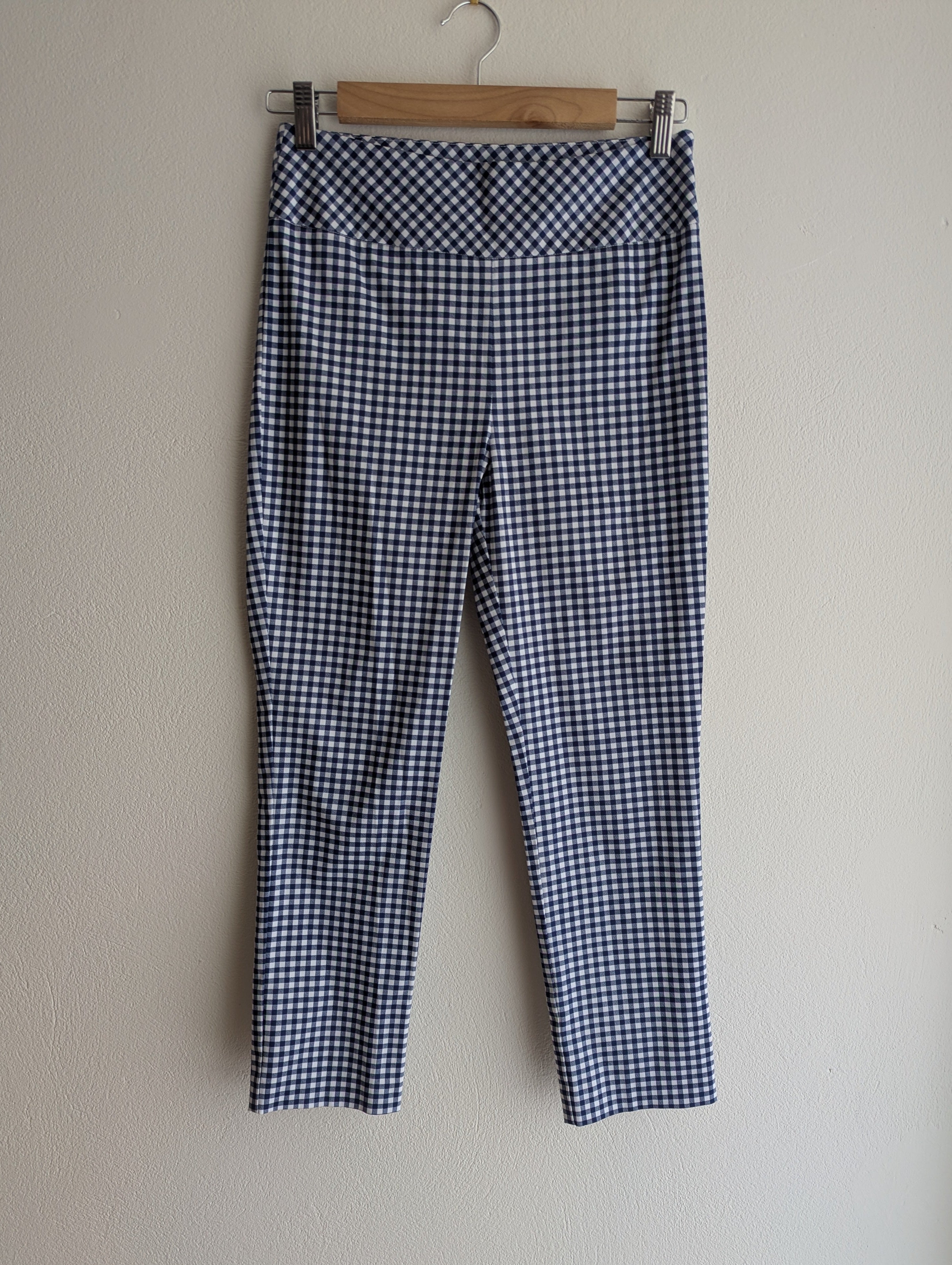 Review blue and white gingham cigarette pants
