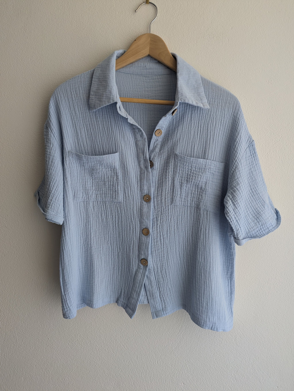 Baby Blue Cotton Gauze Shirt & Shorts co-ord set