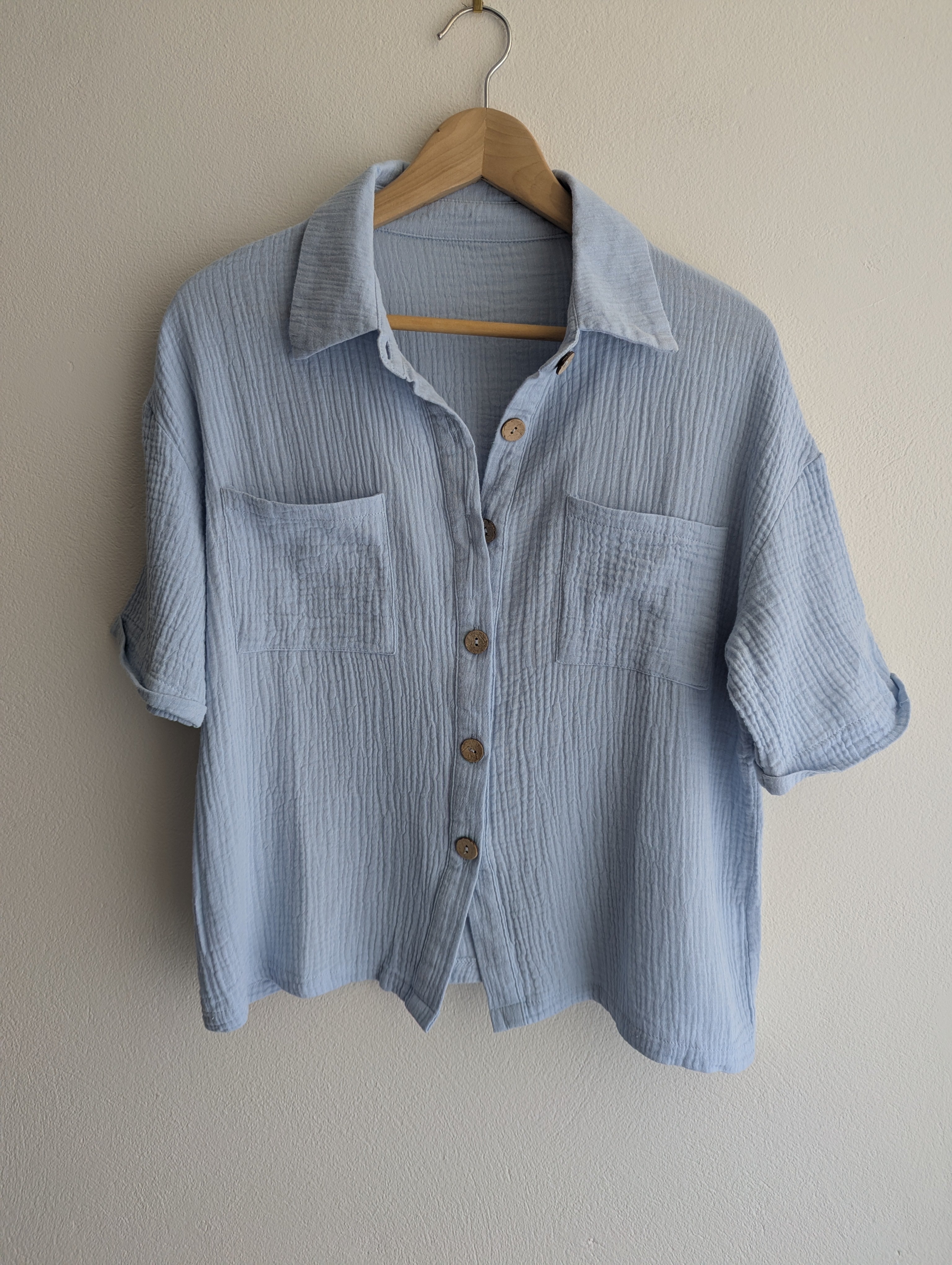 Baby Blue Cotton Gauze Shirt & Shorts co-ord set
