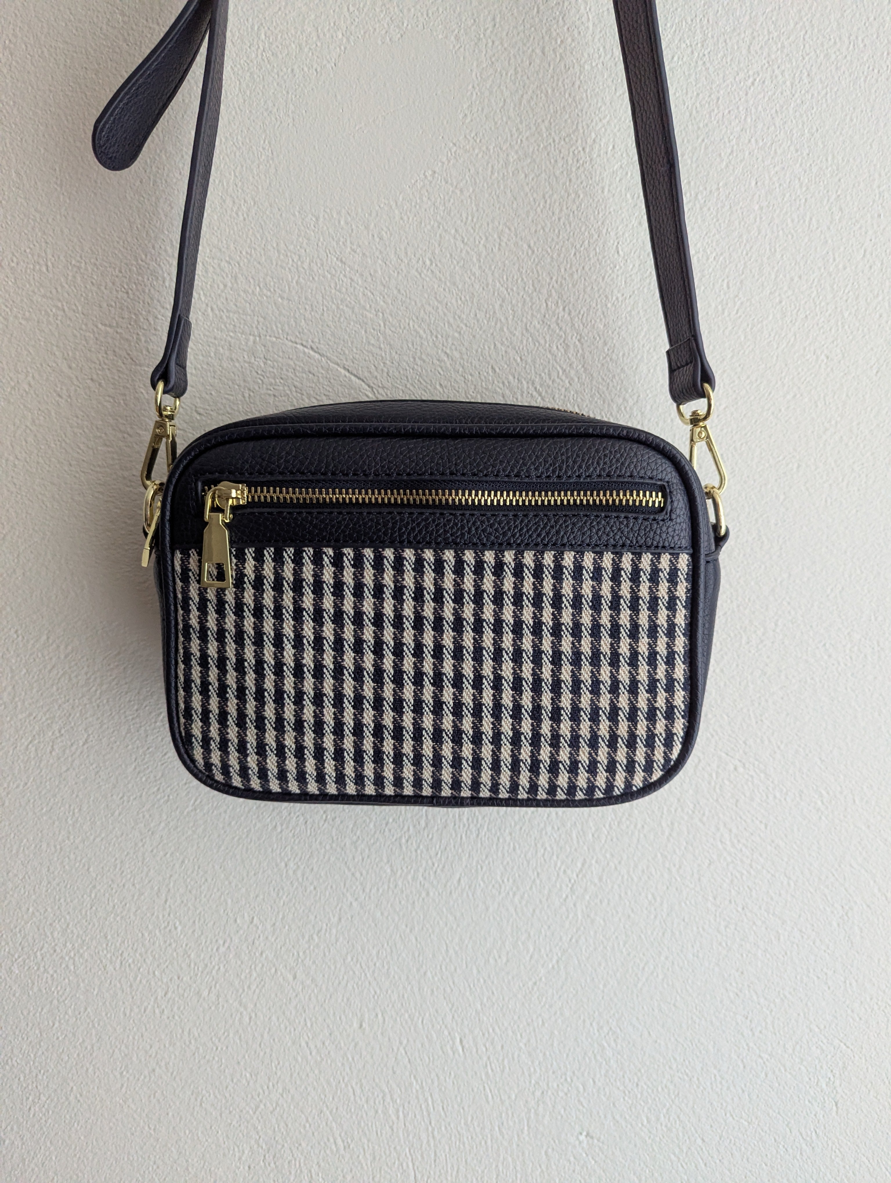 Zjoosh navy and houndstooth cross body camera bag