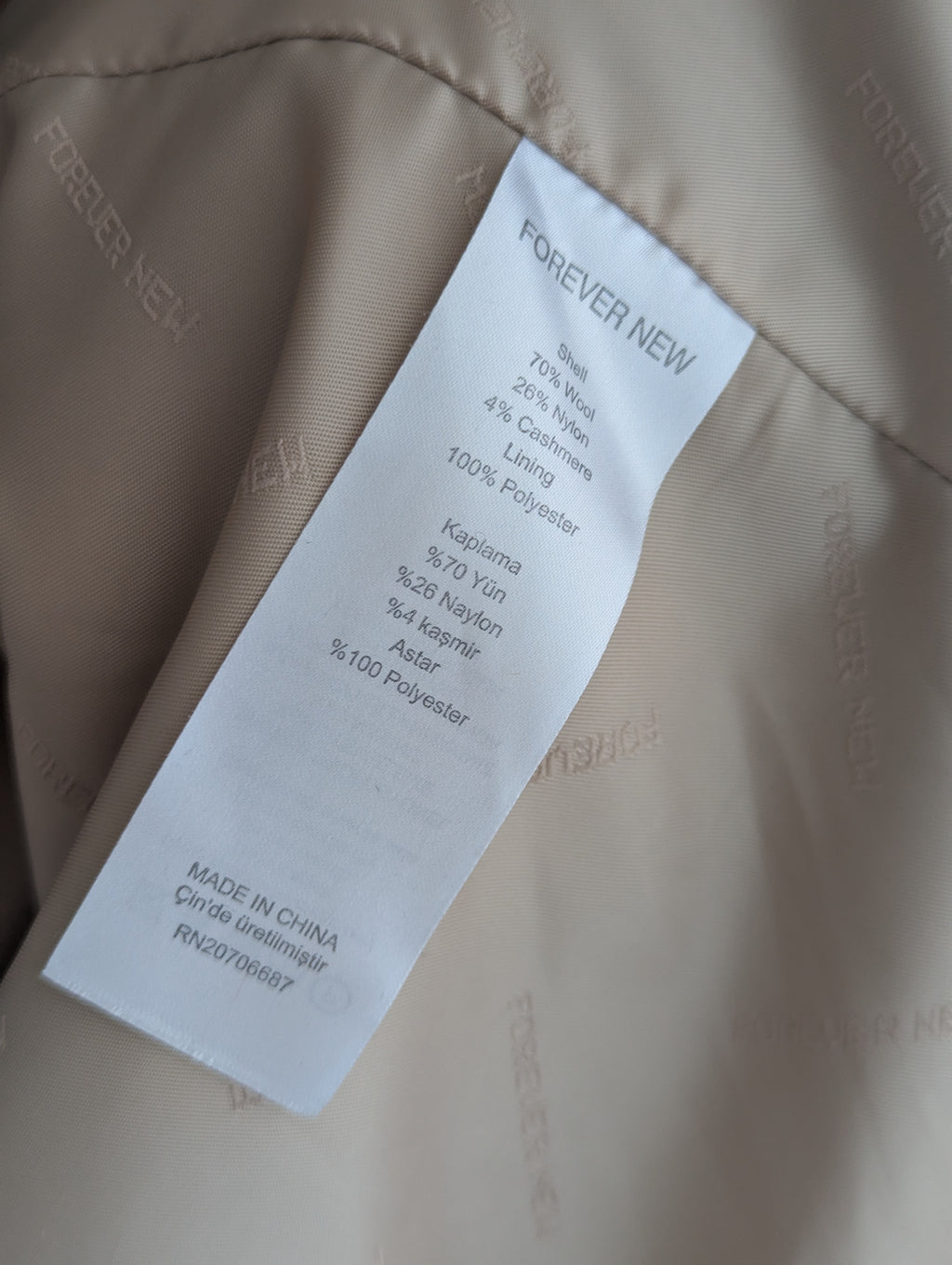 Forever New Camel Waterfall Wrap Coat